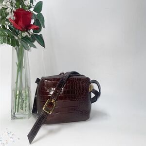 Diamicci Croc Embossed Leather Crossbody Bag Brown Small